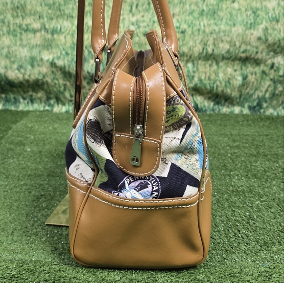 TALBOTS | POSTCARD RESORT CRUISE LARGE TRAVEL SATCHEL COTTON CANVAS VEGAN BAG - Picture 7 of 16